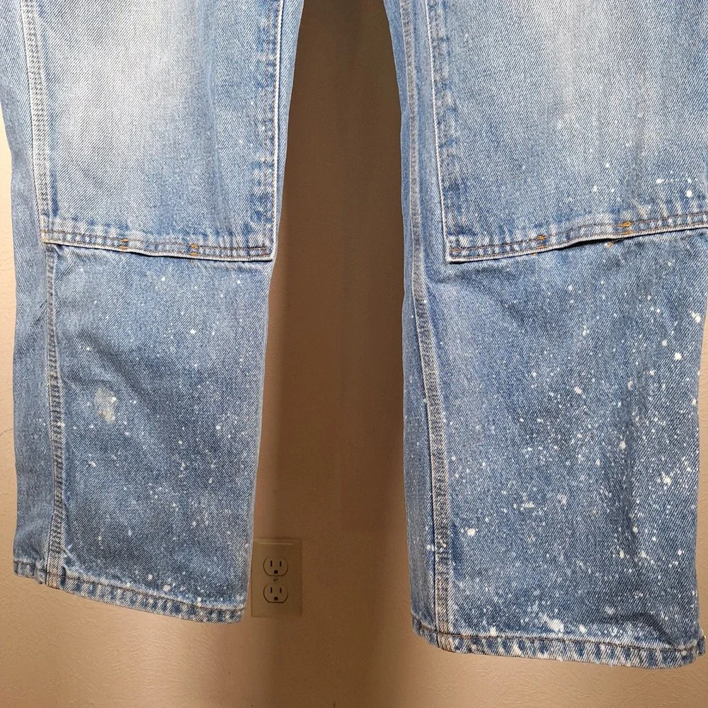 Key Y2K Double Knee Blue Jeans Bleach Thrashed Carpenter Workwear 38x32